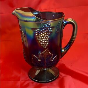 Indiana Glass Iridescent Blue and Gold Grape Pitcher